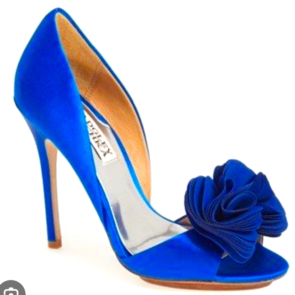 Badgley Mischka Sapphire Blue Heels with Floral Accent